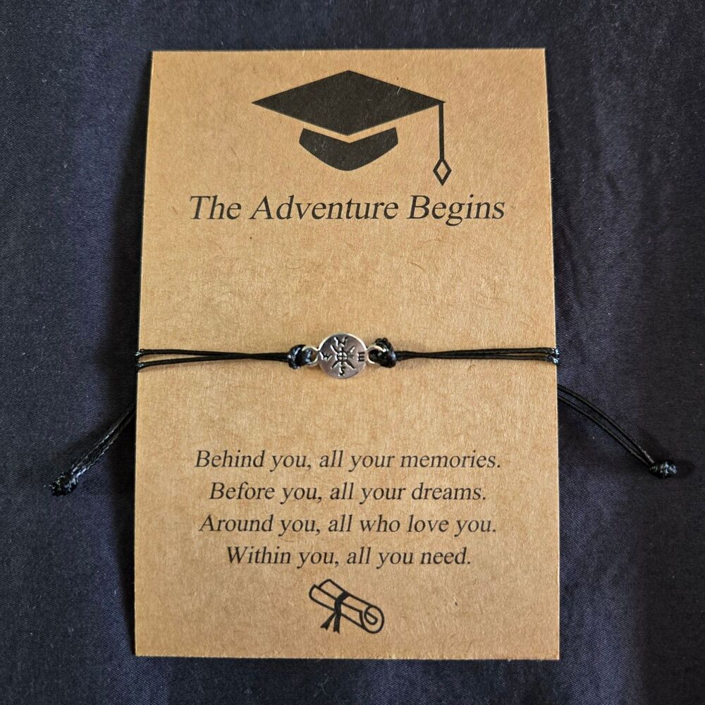 "The Adventure Begins" Graduation Inspirational Compass Bracelet Gifts